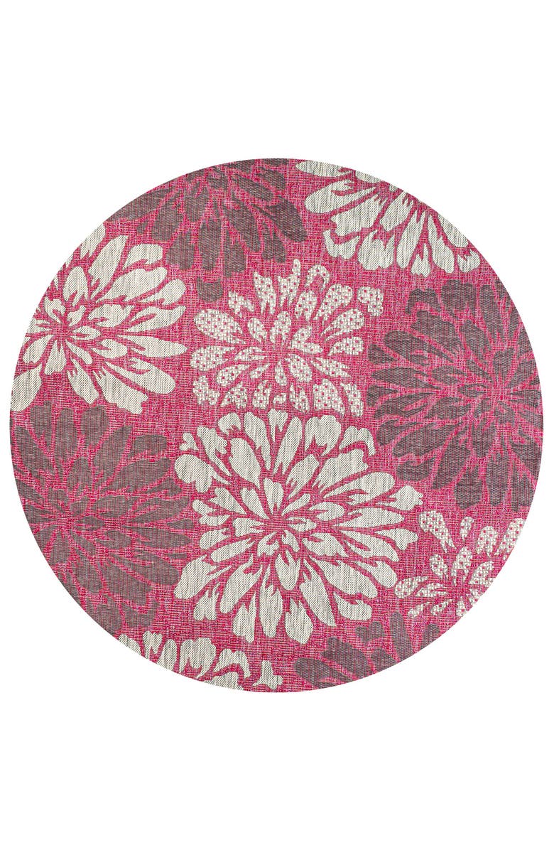 JONATHAN Y Zinnia Modern Floral Textured Weave Indoor/Outdoor Round Area Rug, Main, color, Fuchsia/Light Gray