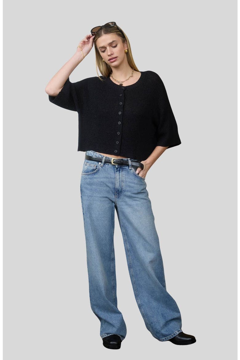 Three-Quarter Sleeve Cardigan, Alternate, color, BLACK