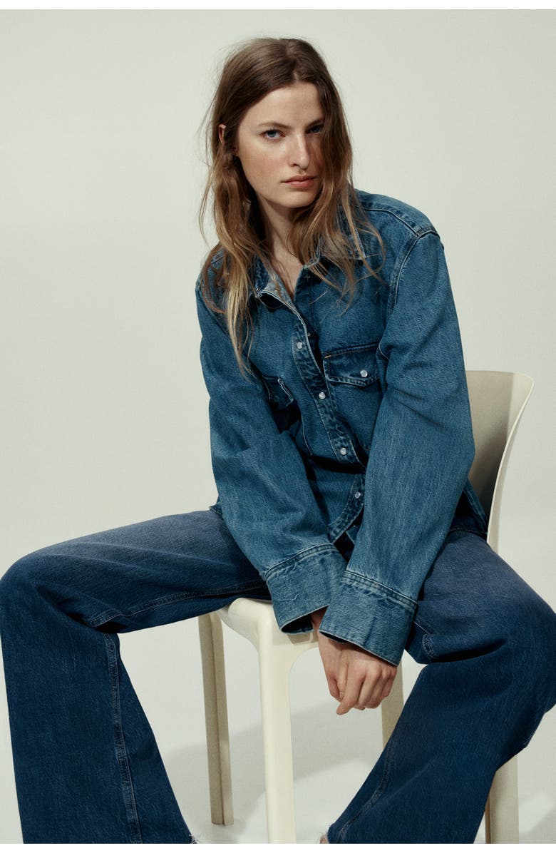 H&M Harper high rise wide leg jeans, Main, color, Dark Denim Blue