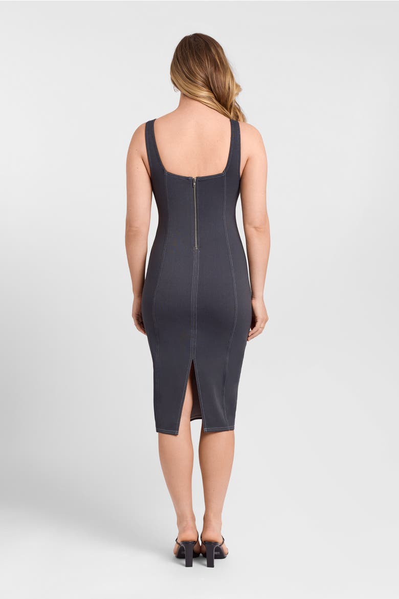 Sculpting Shapewear Denim Square Neck Tank Midi Dress, Alternate, color, Denim Ebony Rinse