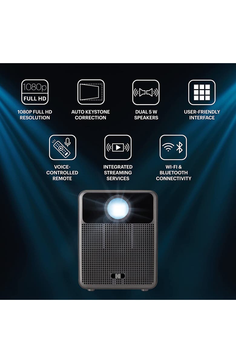 Kodak FLIK HD10 Smart Projector, 1080p Portable Projector with Bluetooth, Wi-Fi & Android TV - Black, Alternate, color, 