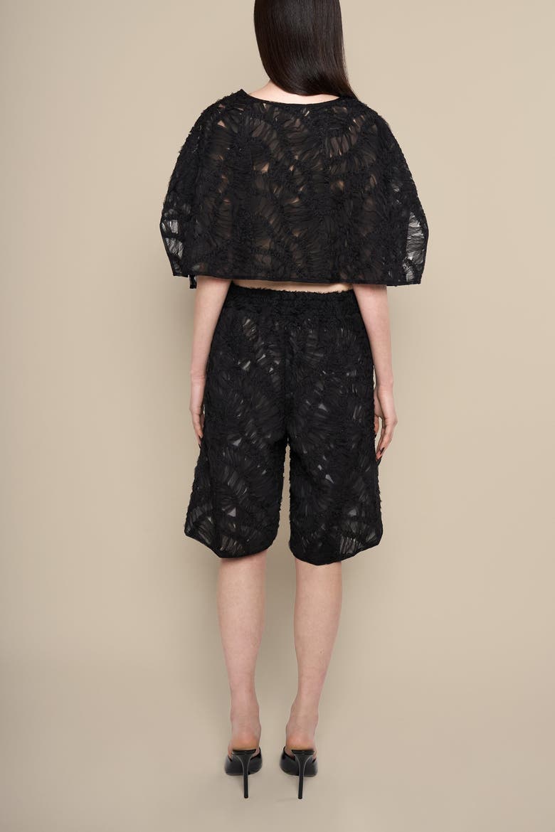 Fleur Sheer Lace Relaxed High-Waist Boyfriend Shorts, Alternate, color, Black