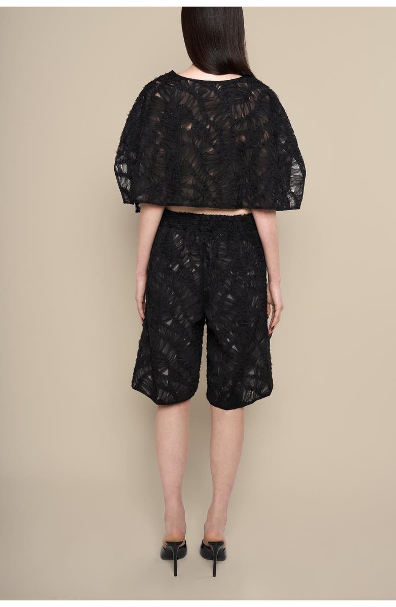 Contessa Mills Fleur Sheer Lace Relaxed High-Waist Boyfriend Shorts, Alternate, color, Black