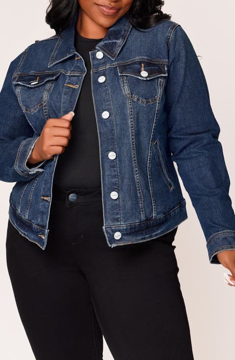 Stretch Denim Trucker Jacket (Plus)