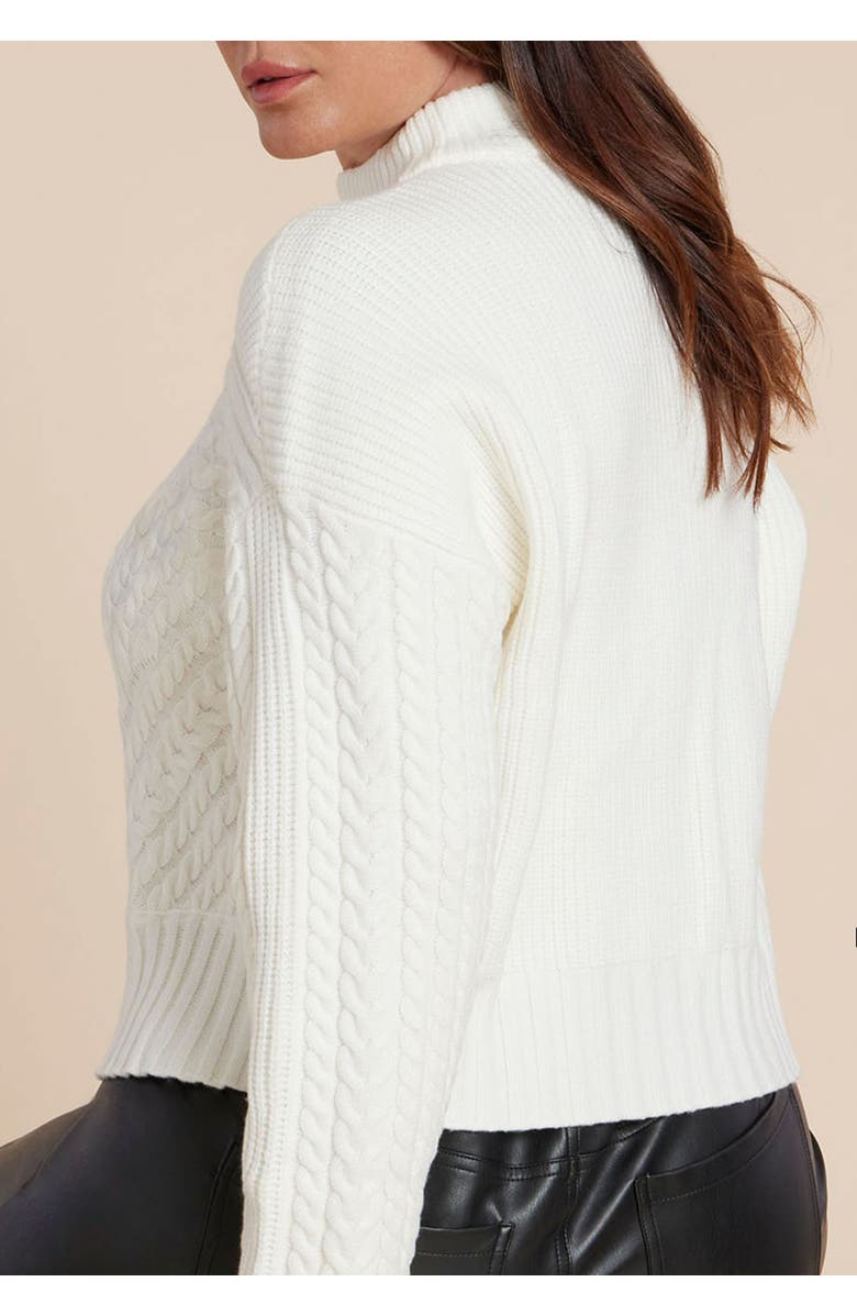 ELOQUII Cableknit Funnelneck Sweater, Alternate, color, Jet Stream