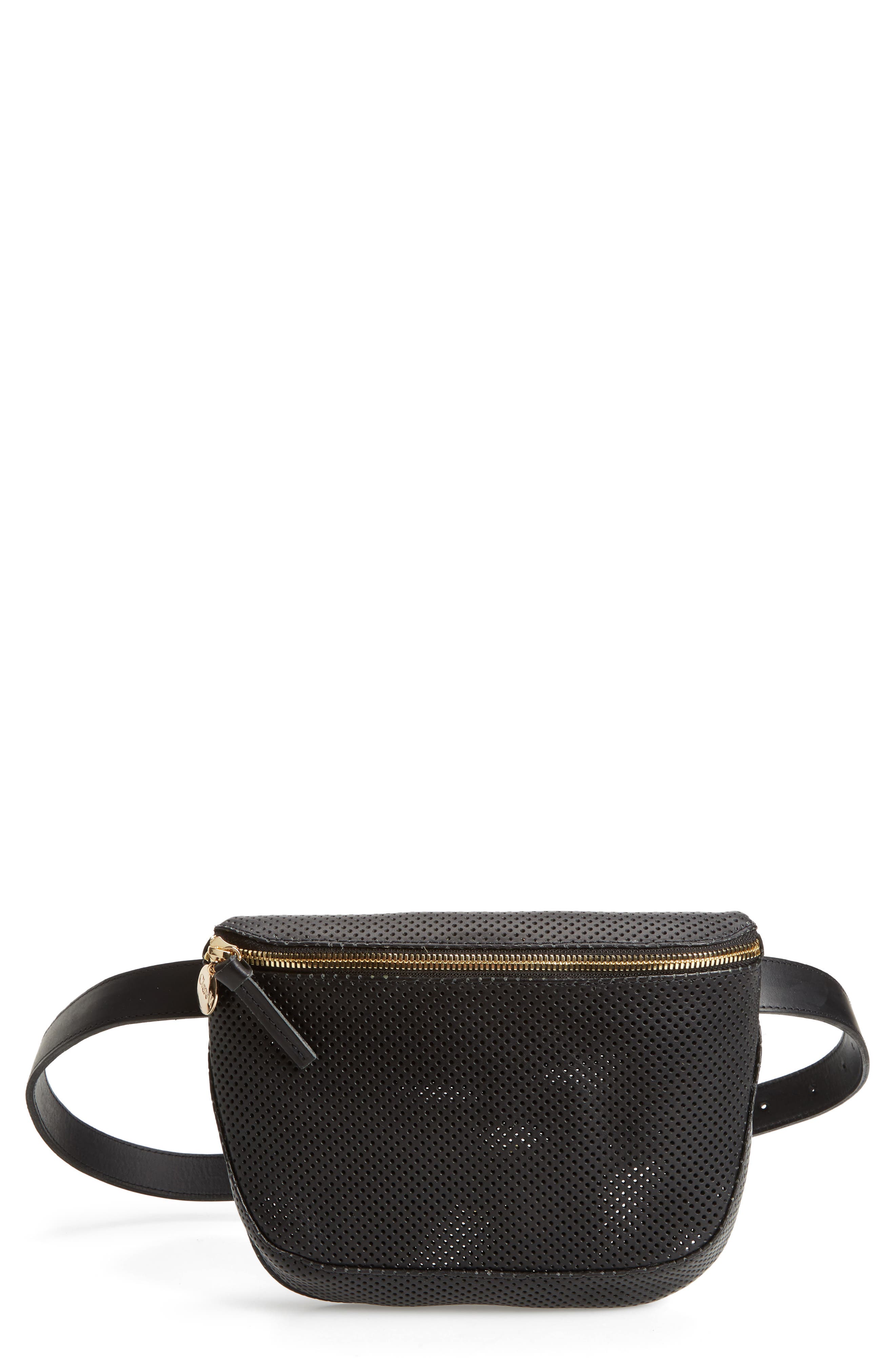Clare V. Perforated Leather Fanny Pack, Main, color, 