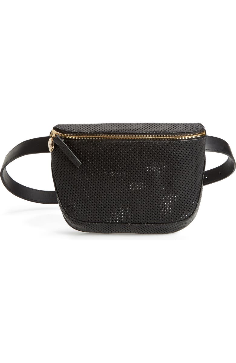 Clare V. Perforated Leather Fanny Pack, Main, color,