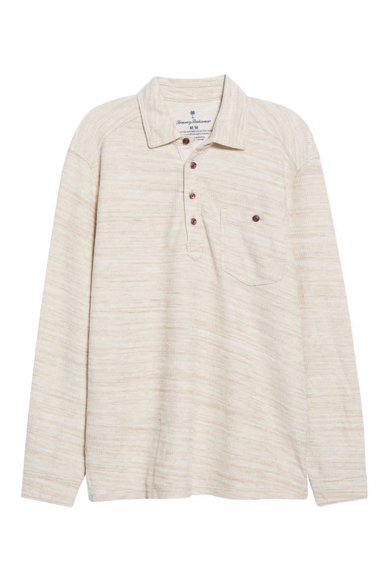 Bella Bay Long Sleeve Textured Cotton Blend Pocket Polo, Main, color, ARCTIC WIND HEATHER
