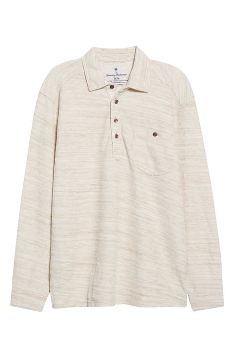 Bella Bay Long Sleeve Textured Cotton Blend Pocket Polo