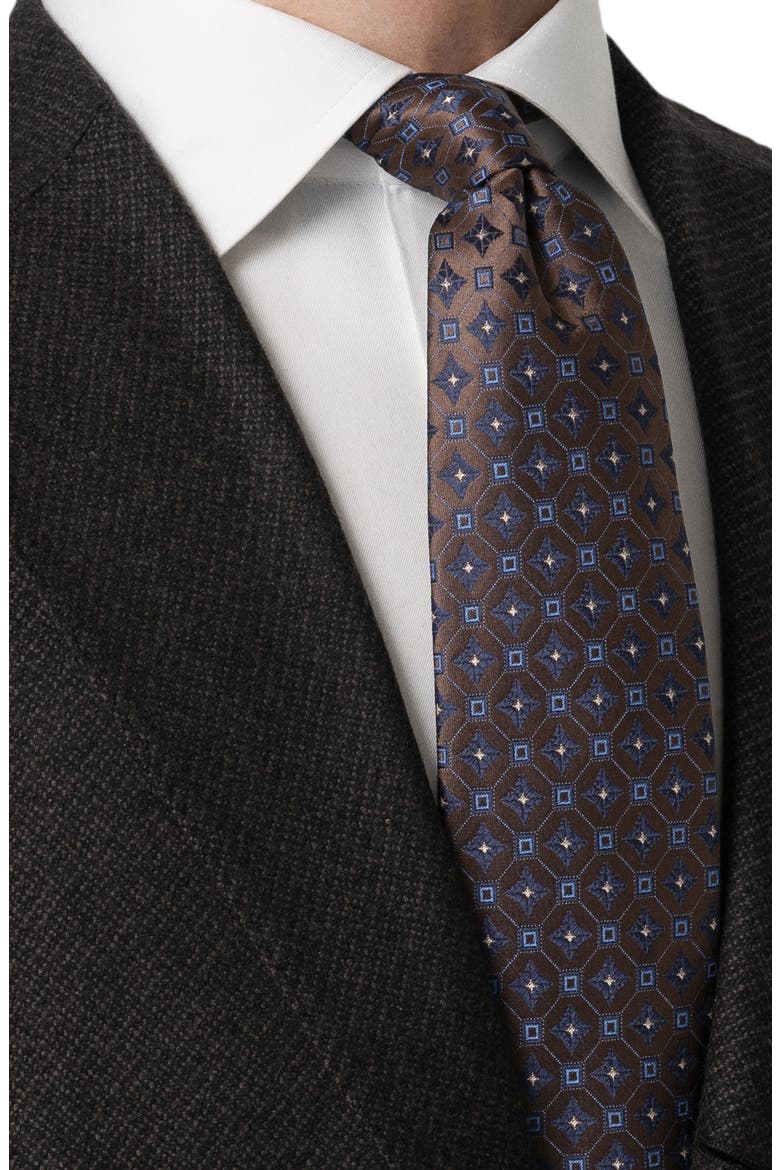 Medallion Woven Silk Tie, Alternate, color, MEDIUM BROWN