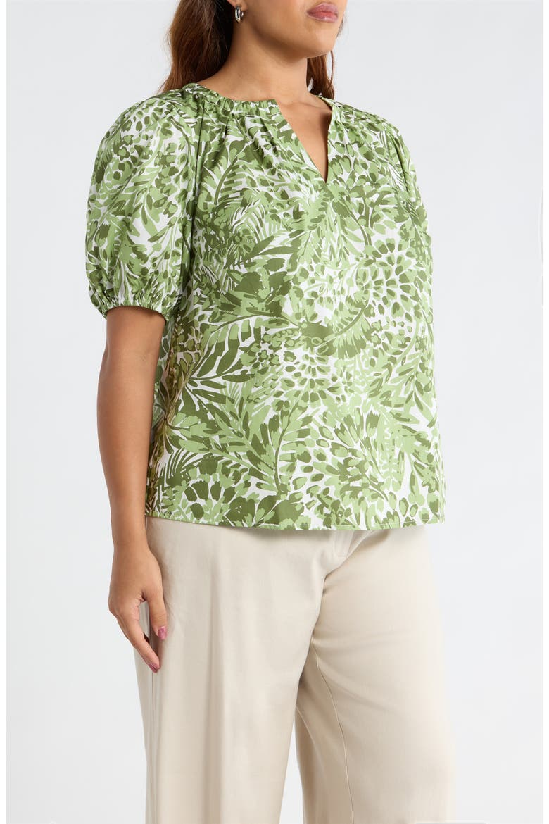 Irenan Leaf Gily Puff Sleeve Cotton Top, Alternate, color, WHITE-OLIVES