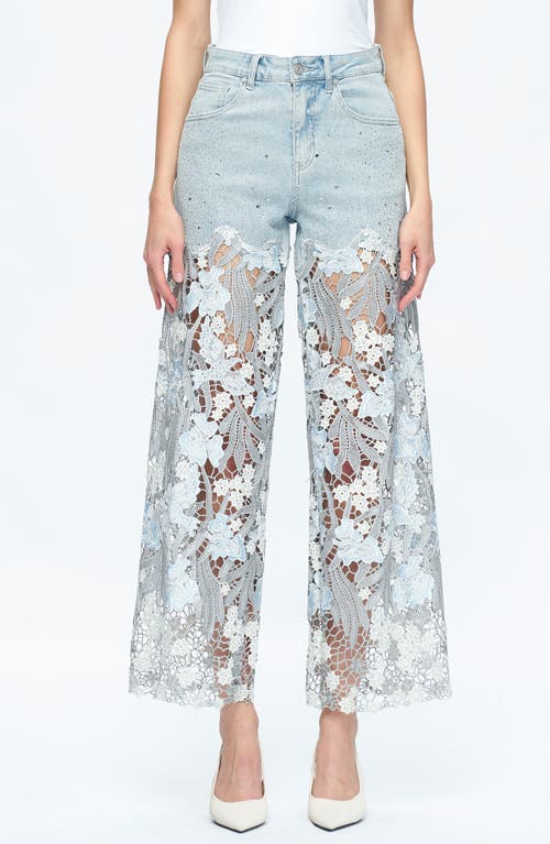 Bayeas High Waist Crystal Embellished Lace Leg Jeans