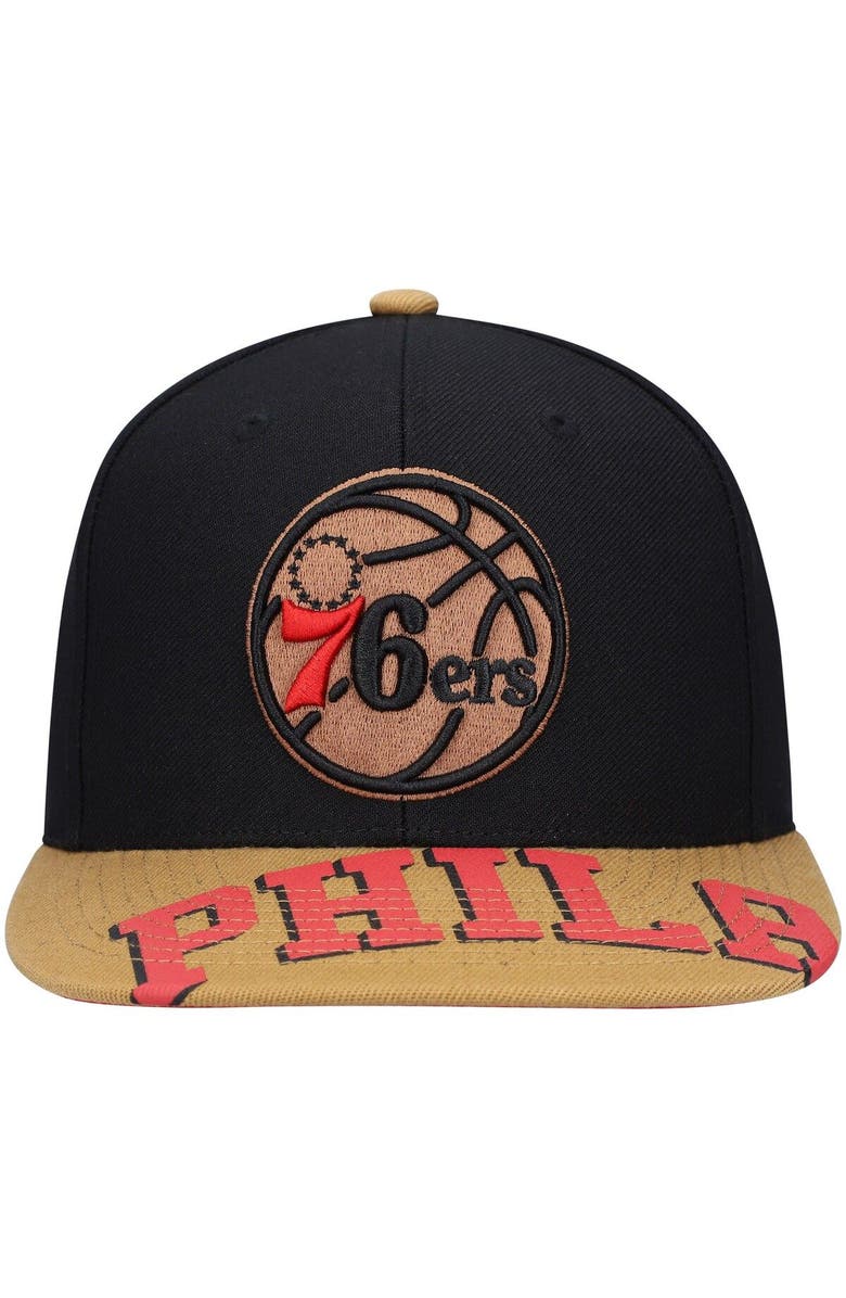 Mitchell & Ness Men's Mitchell & Ness x Lids Black/Tan Philadelphia 76ers Current Reload 3.0 Snapback Hat, Alternate, color, 