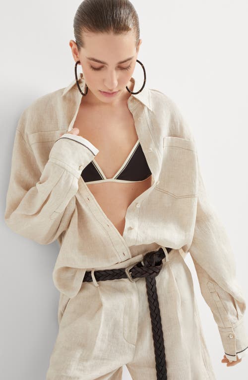 Brunello Cucinelli Techno Jersey Monili-trim Bikini Bottoms In Brown