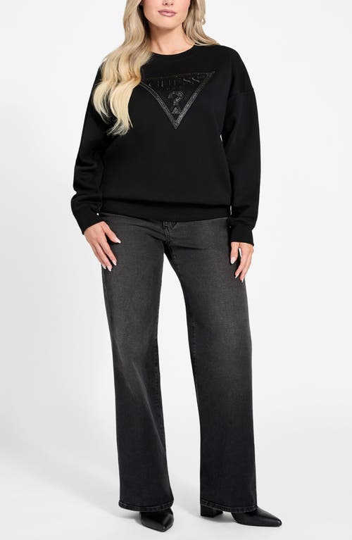 Guess Logo Embellished Organic Cotton Graphic Sweatshirt In Black