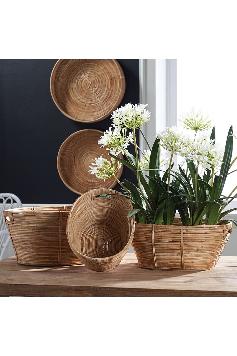 Cane Rattan Rectangular Baskets With Handles Set of 3, Alternate, color, Beige