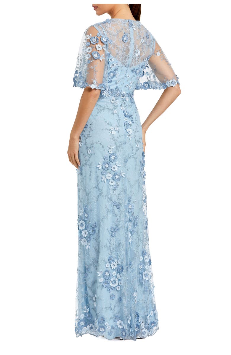 Mac Duggal Petite Flutter Sleeve Floral Embroidered Net Gown, Alternate, color, French Blue