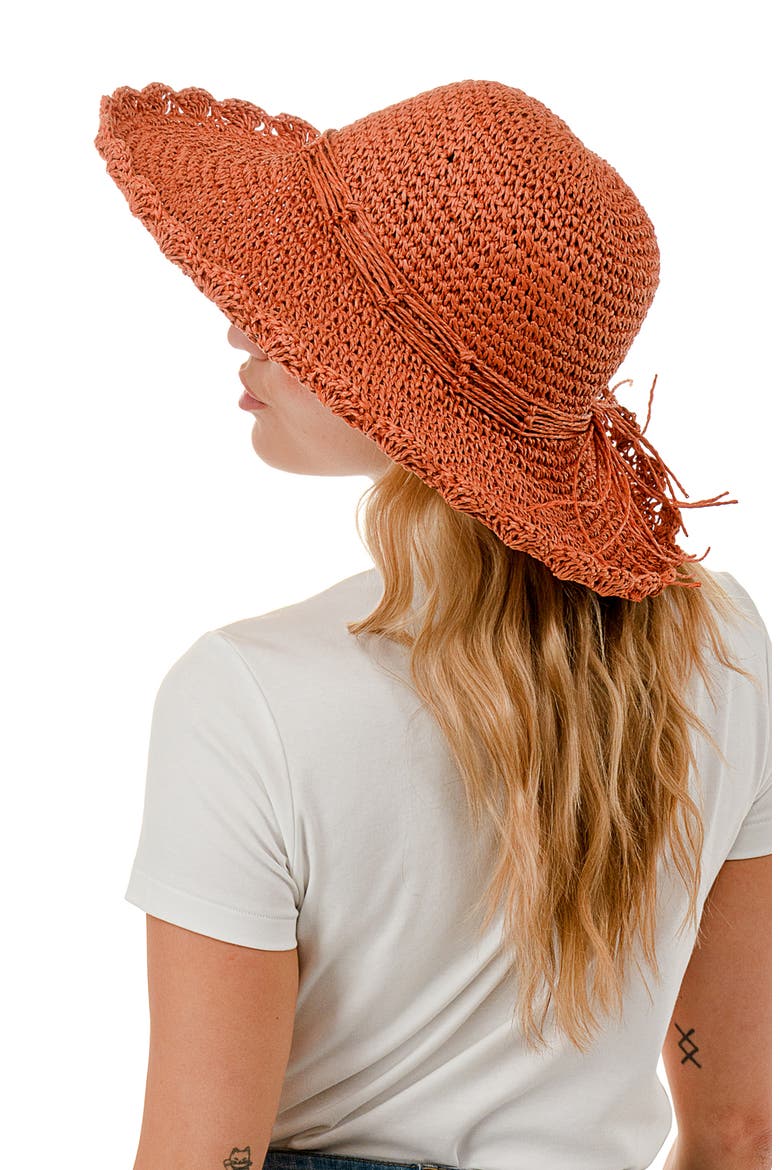 Scalloped Straw Sun Hat, Alternate, color, RUST