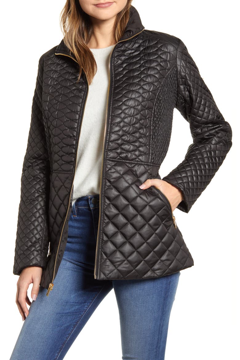 Water Repellent Quilted Jacket, Main, color, BLACK