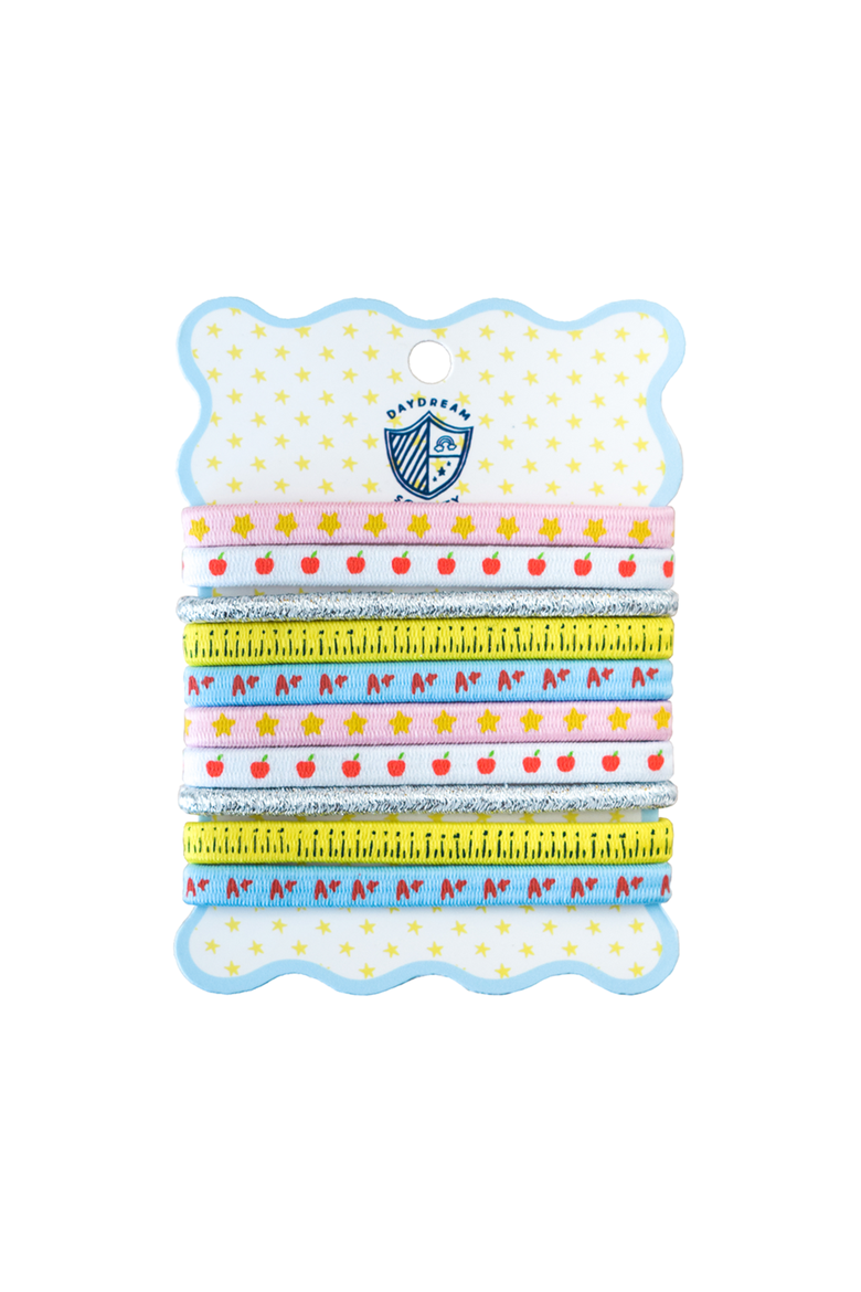 Back to School Printed Pack of 10 Hair Tie Set, Main, color, Assorted Pre-Pack