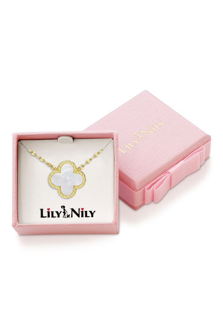 Kids' Mother-of-Pearl Clover Pendant Necklace, Alternate, color, GOLD