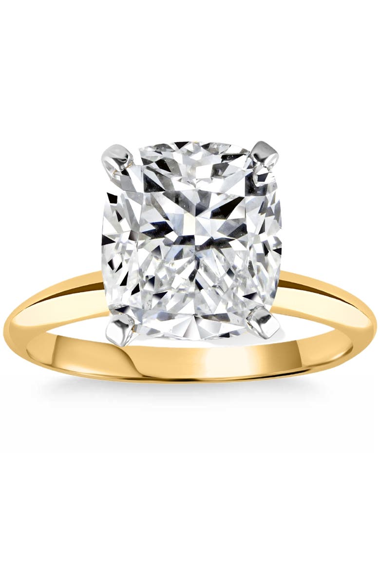 4 Ct 14k Two Tone Certified Lab Grown Cushion Diamond Engagement Ring, Main, color, 14k Yellow Gold