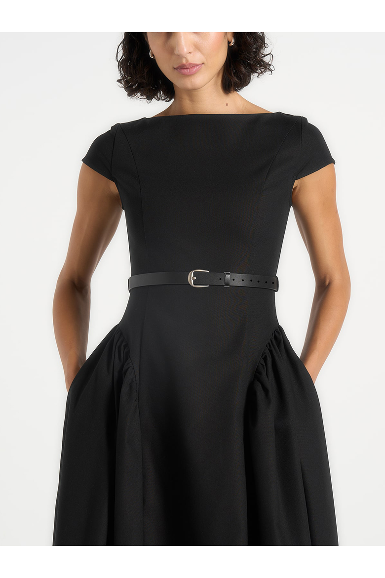 Gaia Boat Neck Flared Maxi Dress, Alternate, color, Black