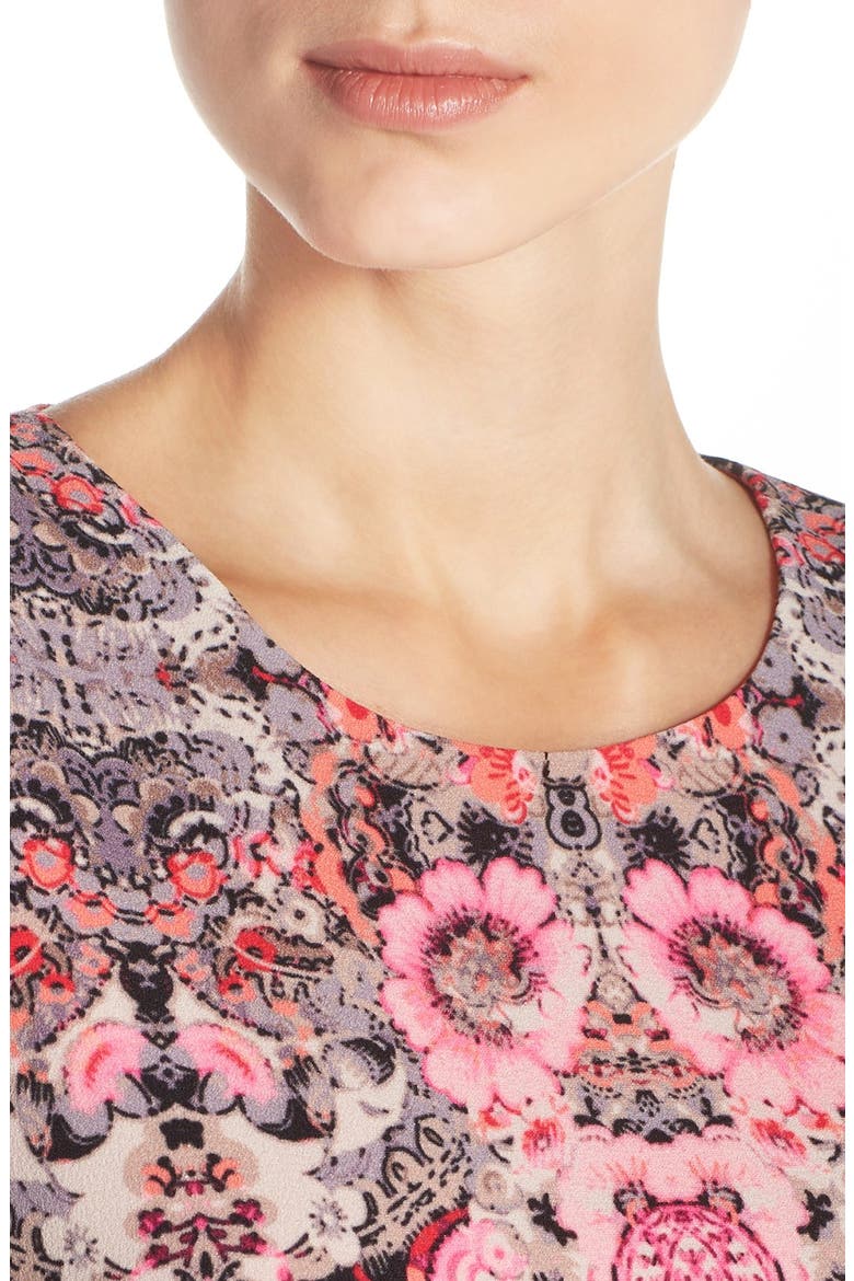 Floral Print Crepe Midi Dress, Alternate, color, CORAL