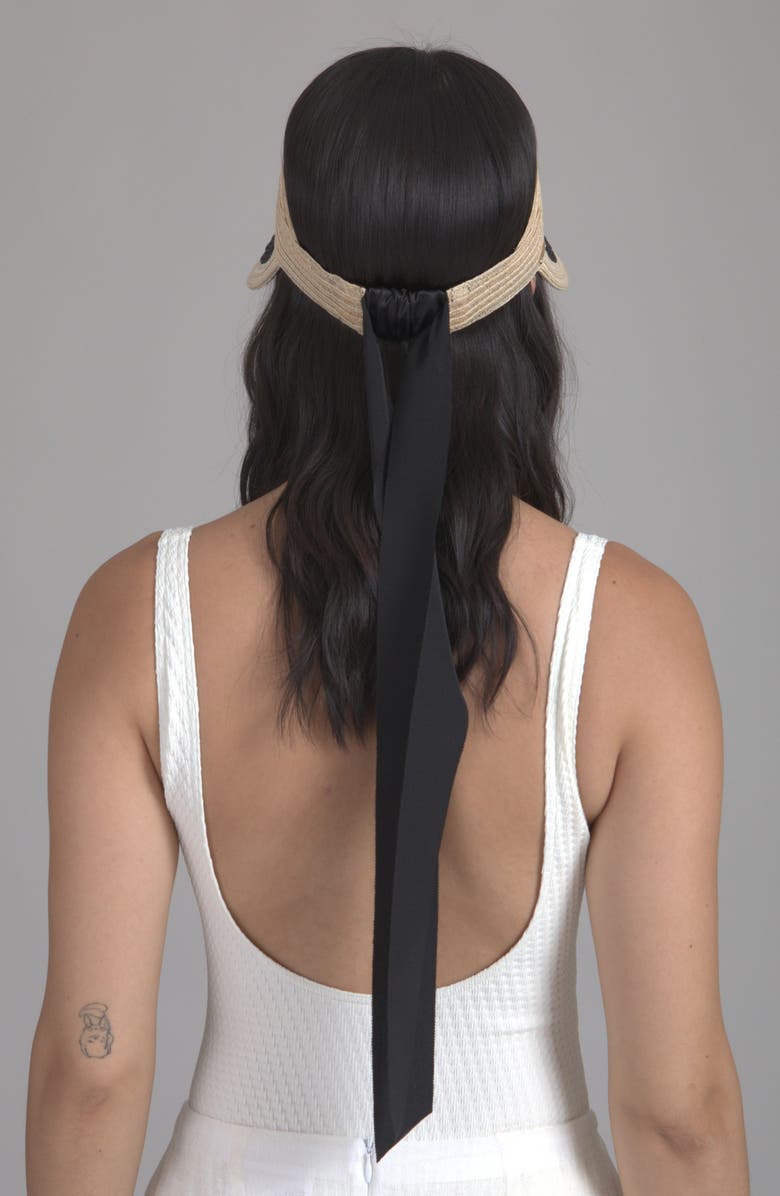 Eugenia Kim Ricky Packable Natural & Black Woven Straw Visor, Alternate, color, Natural/ Black