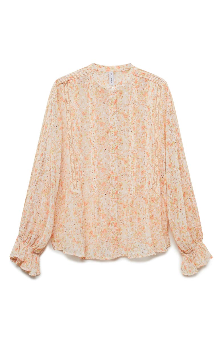 MANGO Floral Print Pintuck & Lace Shirt, Main, color,