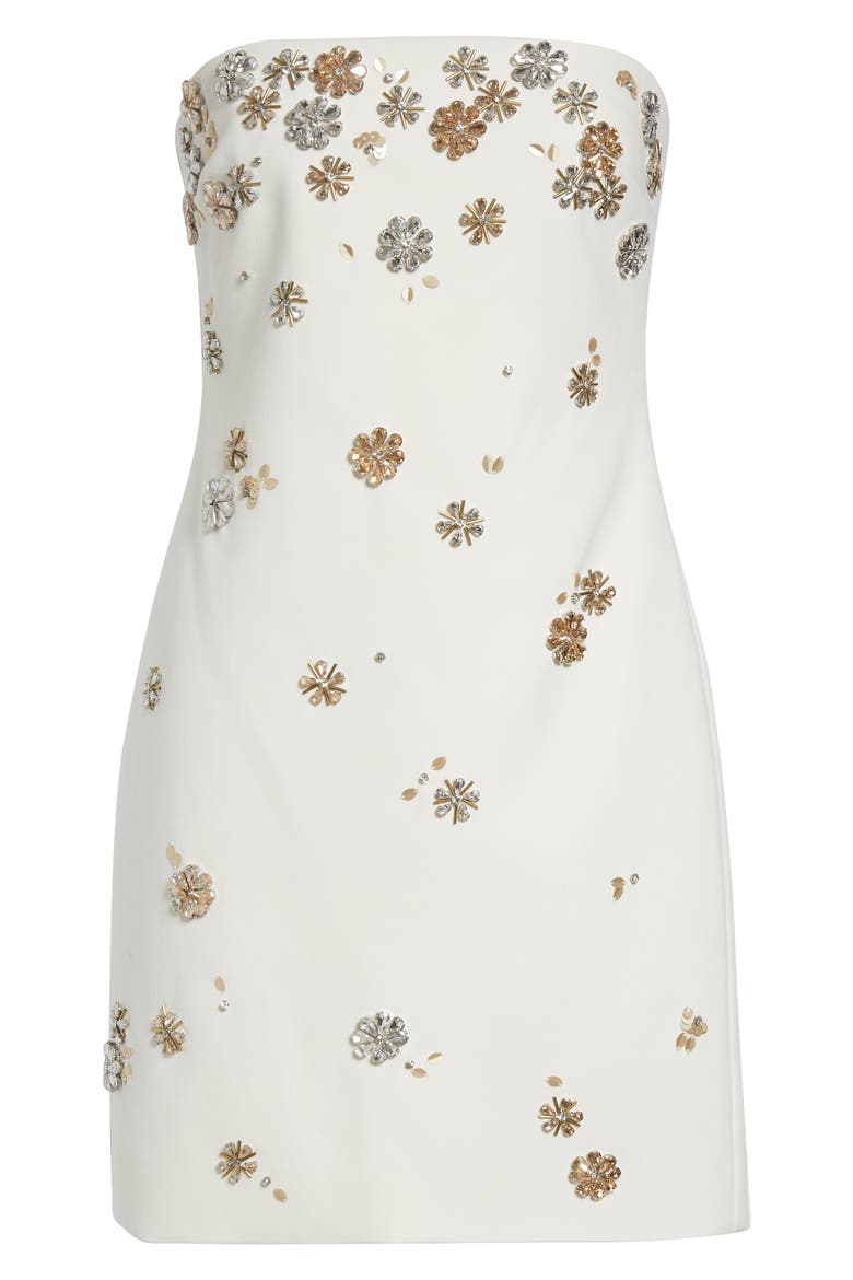 Samia Tumbling Crystal Flowers Strapless Dress, Alternate, color, IVORY