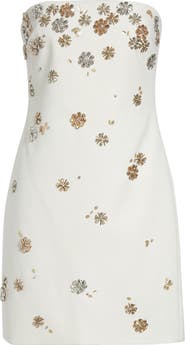 Cinq à Sept Samia Tumbling Crystal Flowers Strapless Dress