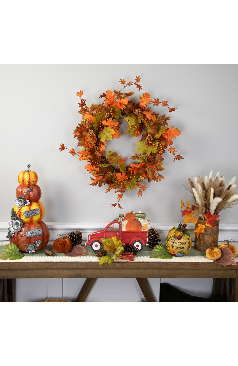 Northlight 14" Red Truck with Pumpkins Fall Harvest Sign Decoration, Alternate, color, Red
