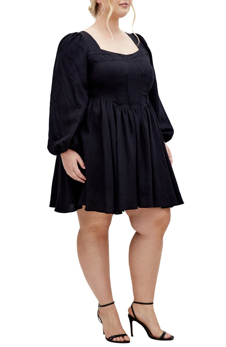 City Chic Cordelia Long Sleeve Minidress, Alternate, color, Black