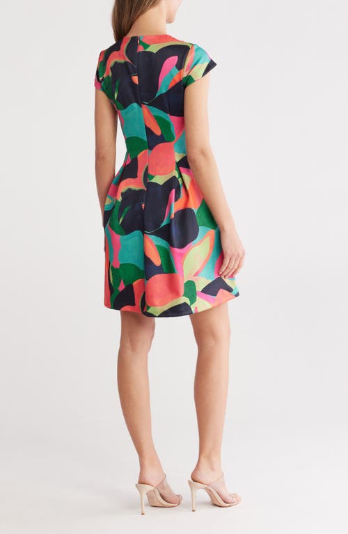 Vince Camuto Cap Sleeve Scuba Fit & Flare Dress In Pink Multi