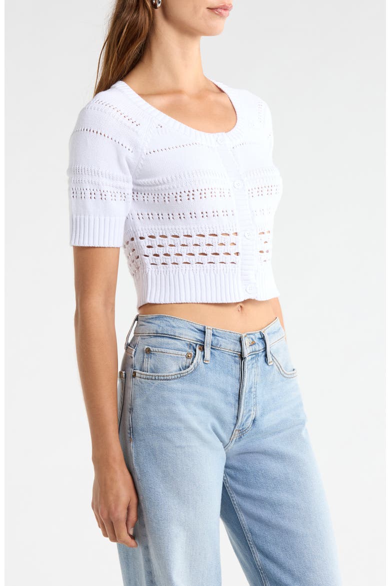 Mixed Stitch Short Sleeve Cotton Cardigan, Alternate, color, WHITE