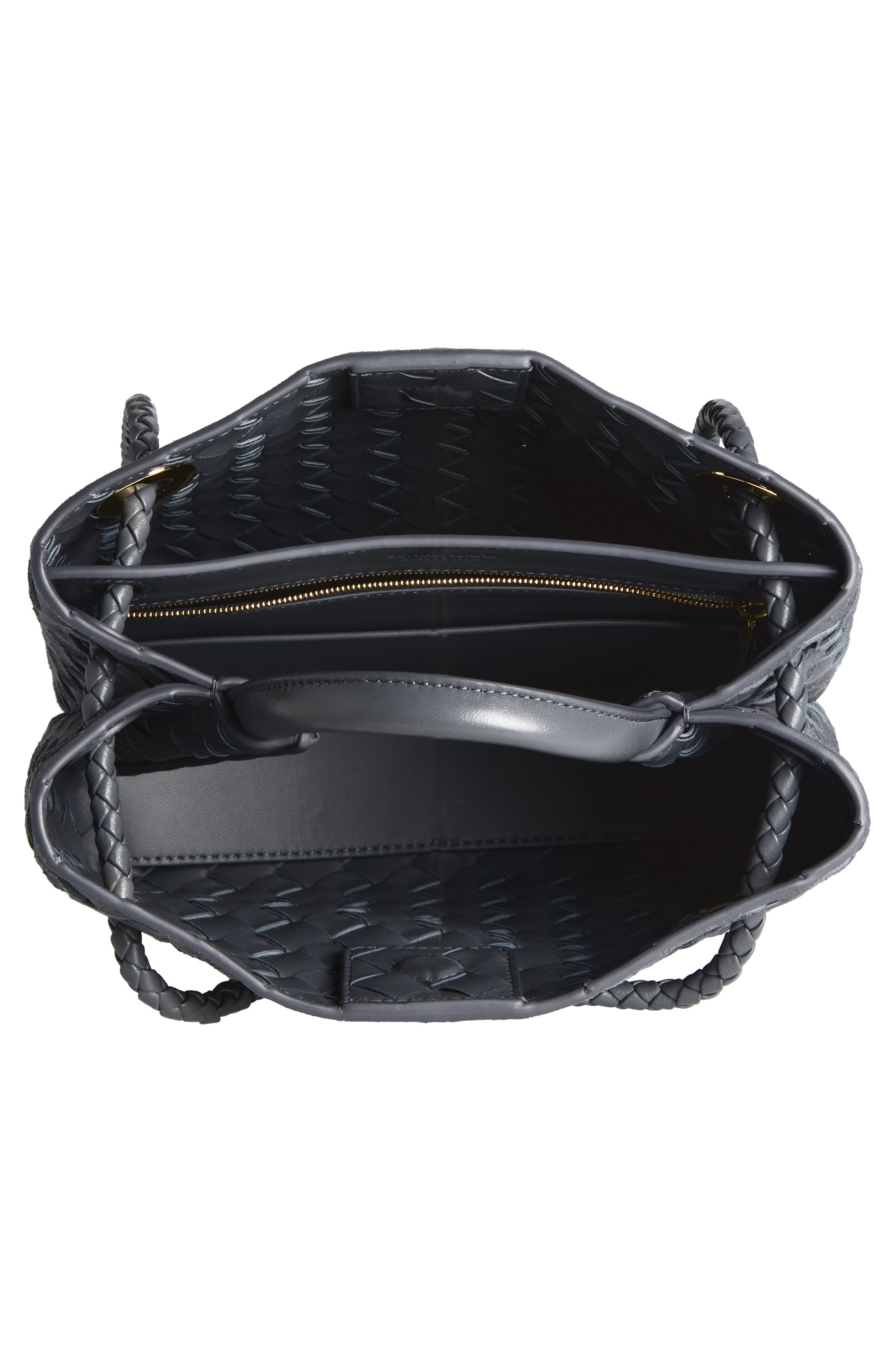 Bottega Veneta Small Andiamo Intrecciato Suede Top Handle Bag, Alternate, color, Cloudy Indigo