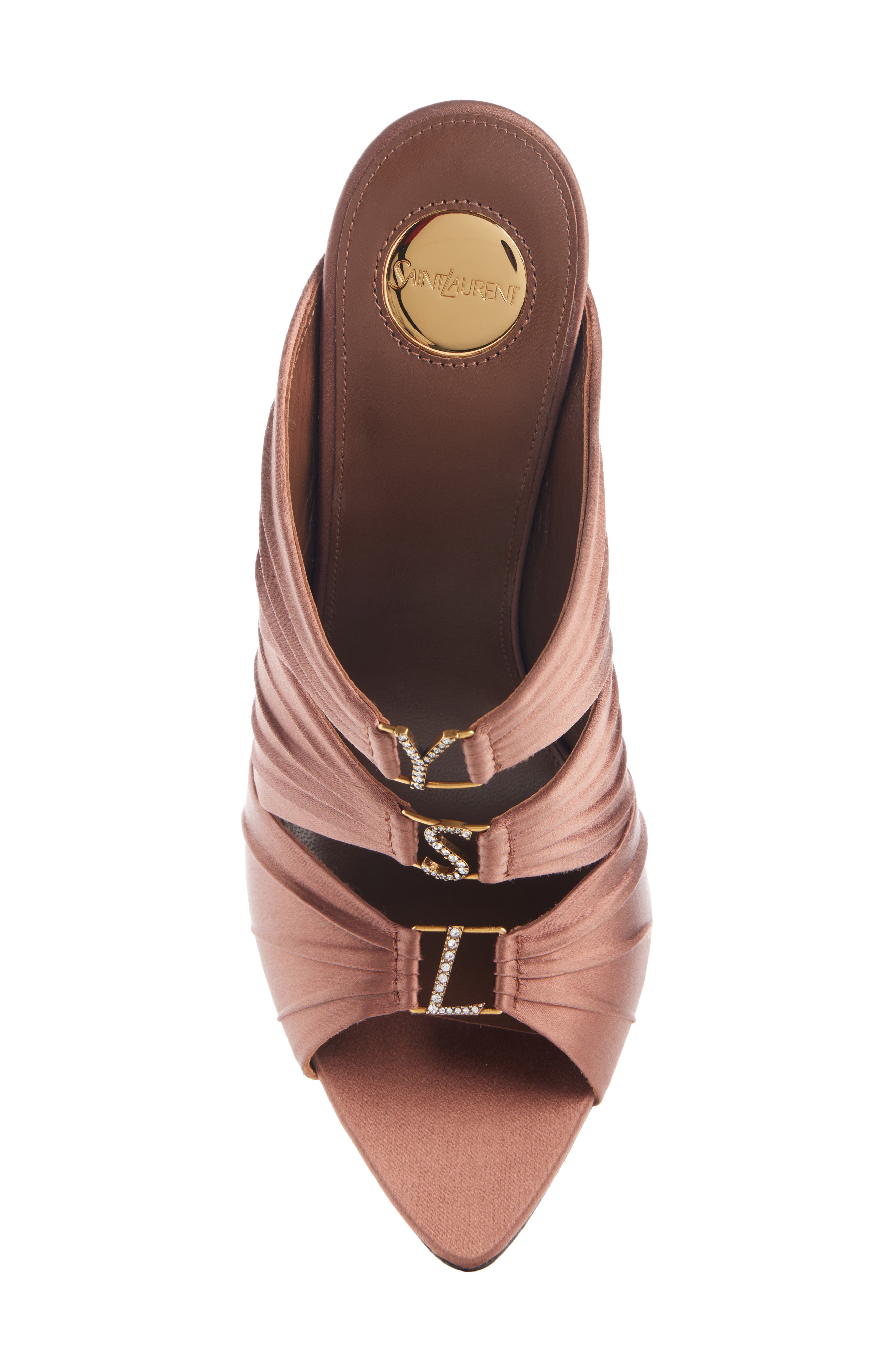 Amilie Strass Satin Slide Sandal, Alternate, color, MANIOC BROWN/ CRYSTAL