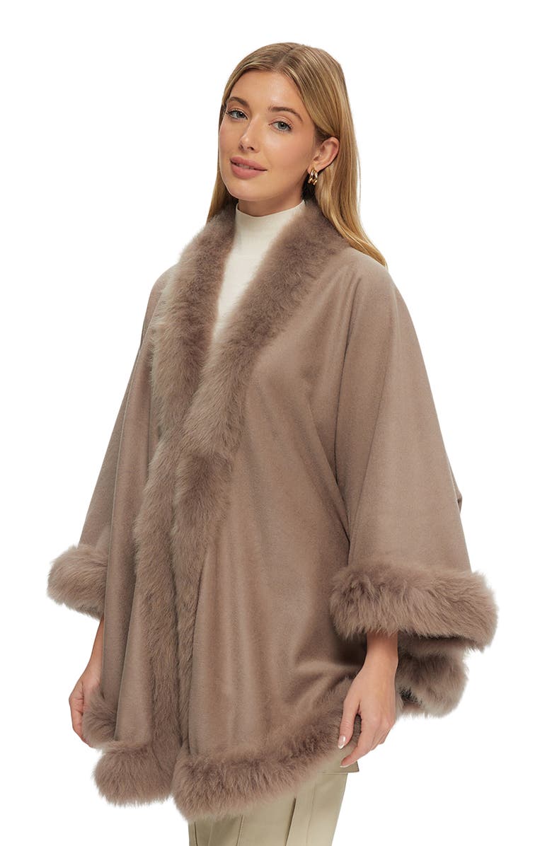 GORSKI Wool And Cashmere Cape With Lamb Trim, Alternate, color, Light Sand