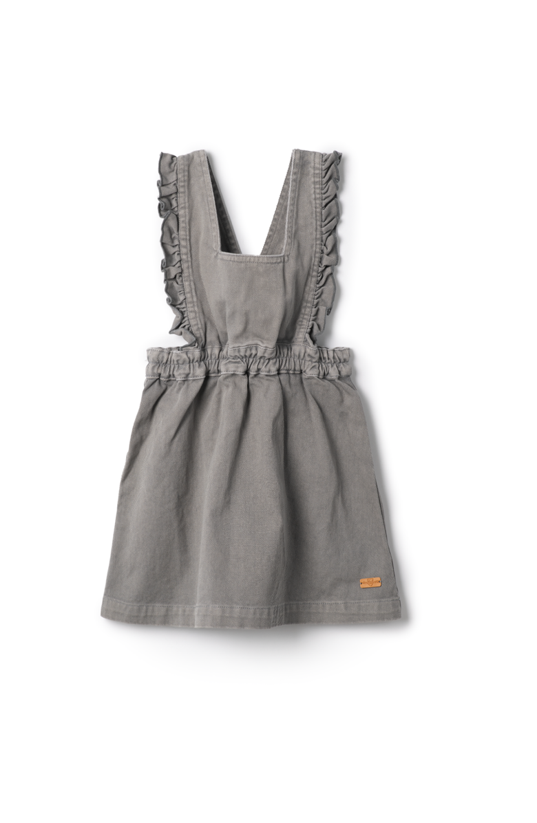 Charlotte & George Denim Jumper with Ruffle Trim Straps, Main, color, Grey