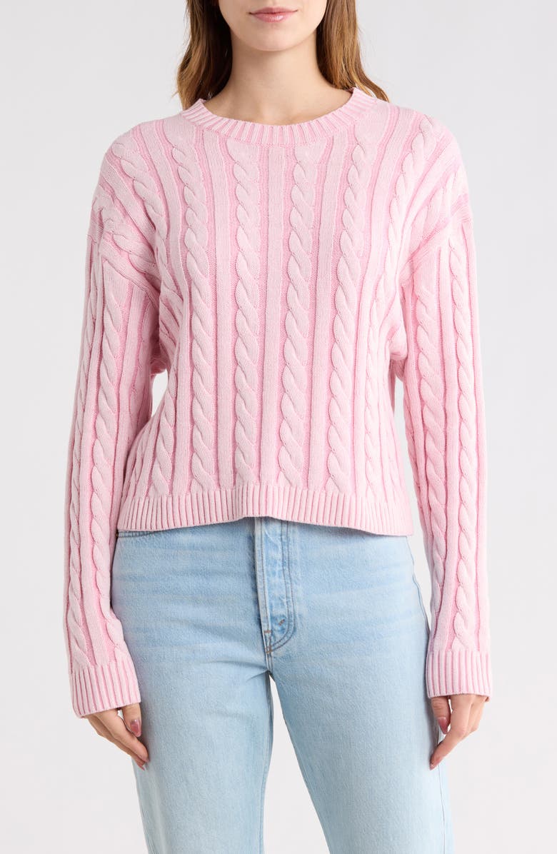 Abound Cable Crew Sweater, Main, color, Pink Combo