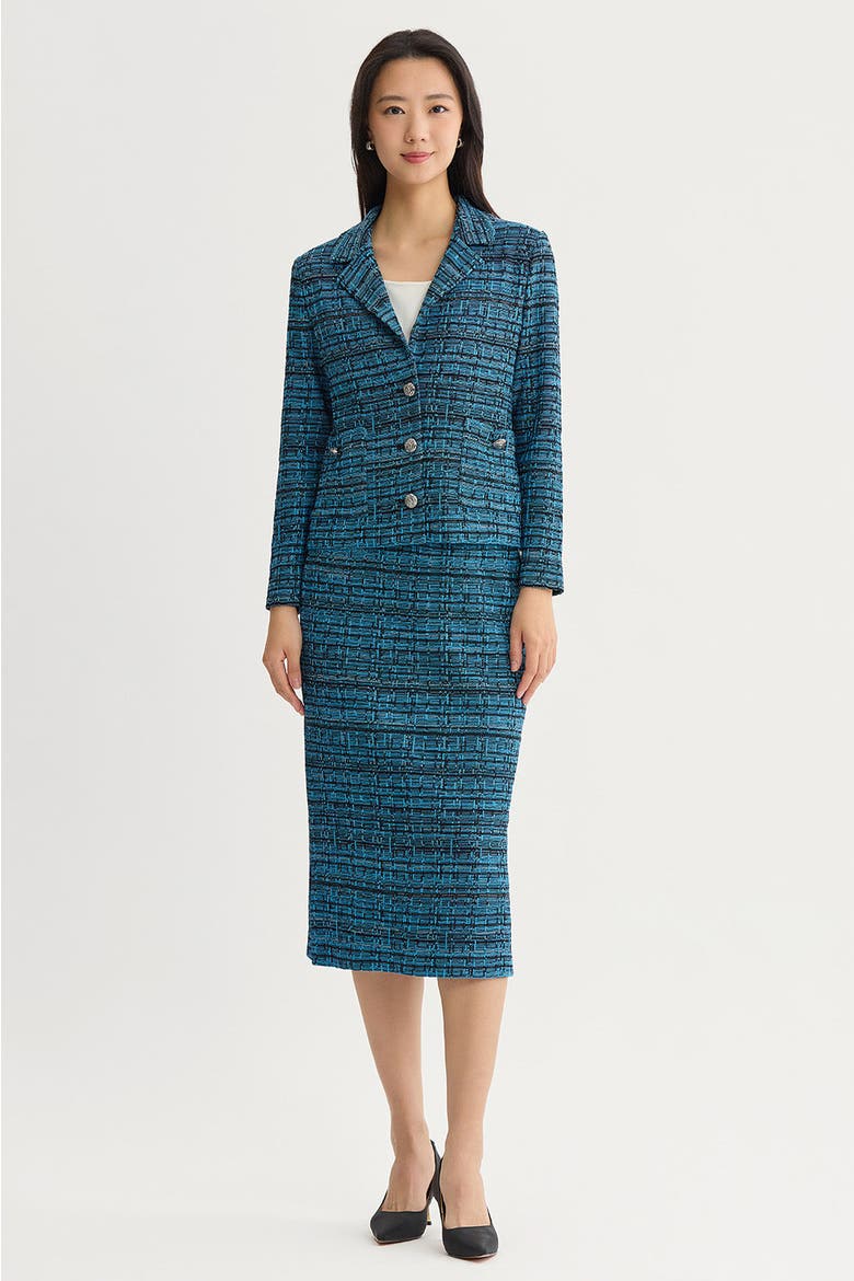 Side Slit Tweed Knit Pencil Skirt, Alternate, color, Deep Teal
