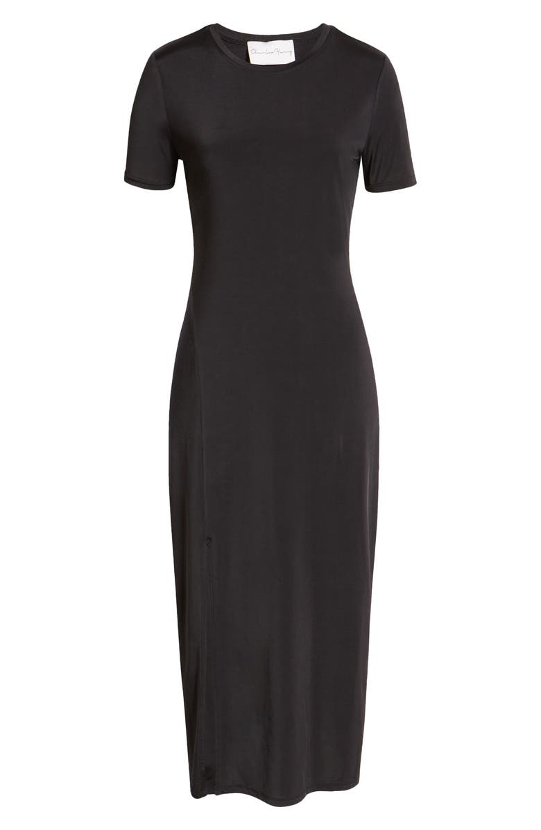 Charles Henry Front Slit Midi T-Shirt Dress, Alternate, color, 