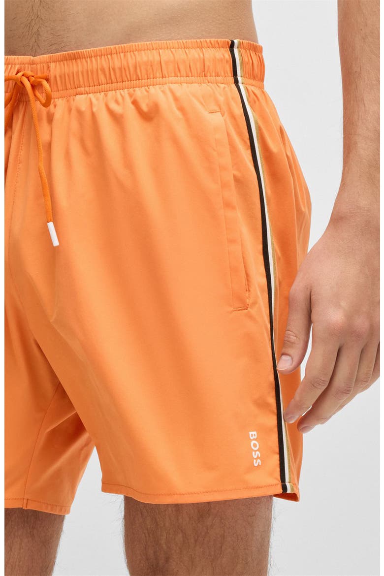 Iconic Side Stripe Stretch Swim Trunks, Alternate, color, BRIGHT ORANGE