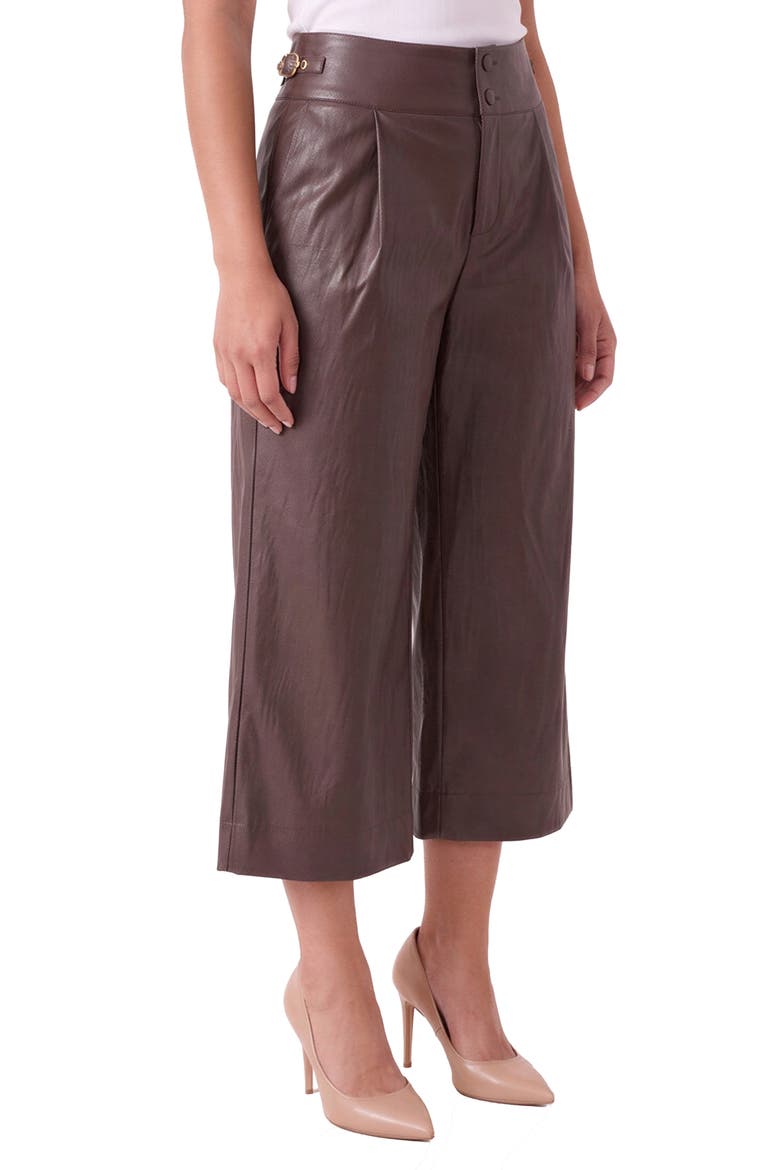 High Waist Wide Leg Faux Leather Culottes, Alternate, color, UMBER
