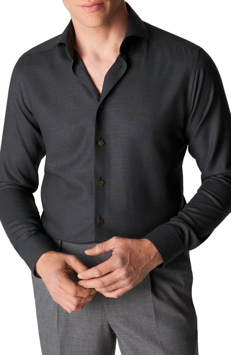 Eton Contemporary Fit Houndstooth Merino Wool Dress Shirt, Main, color,