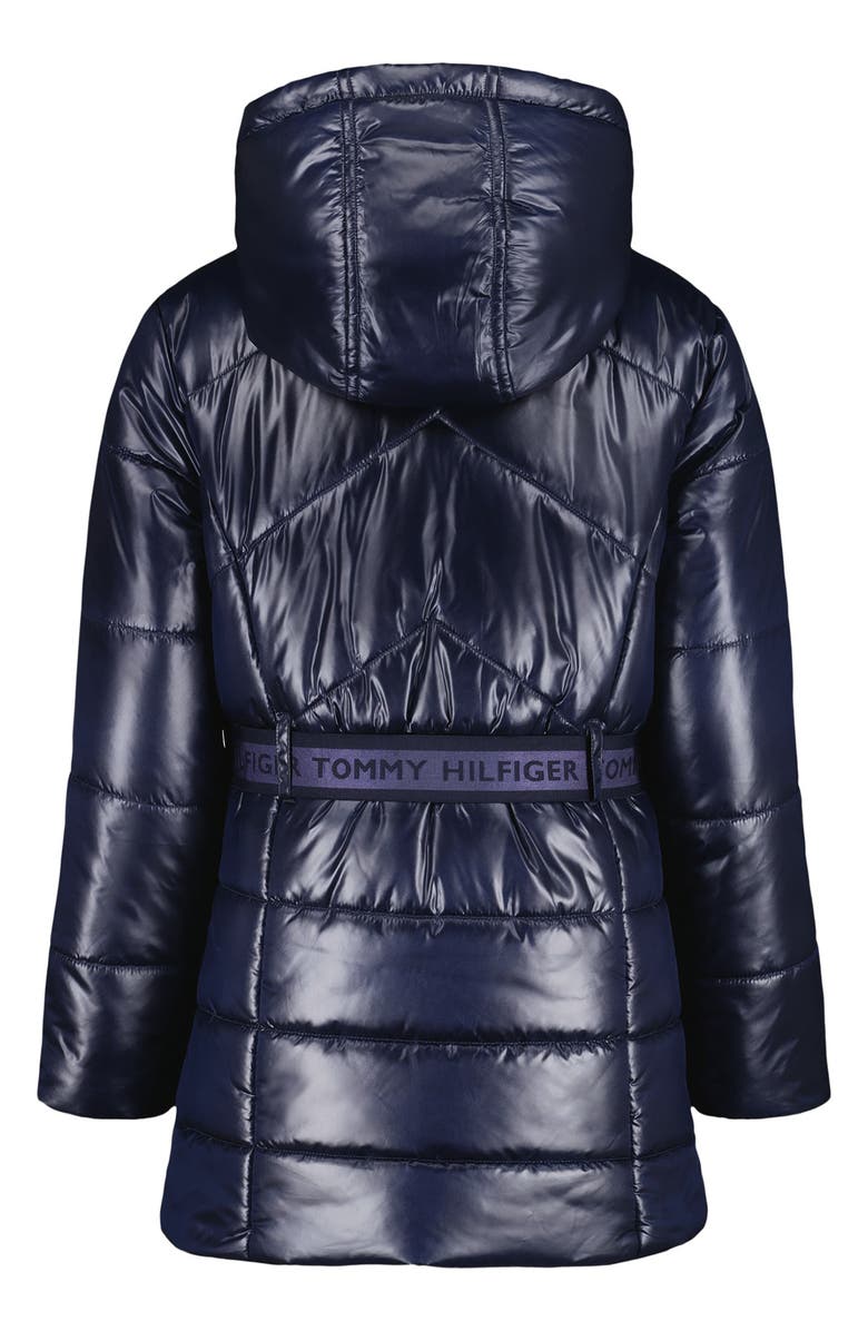 Tommy Hilfiger Kids' Logo Belted Waist Hooded Puffer Jacket, Alternate, color, Navy