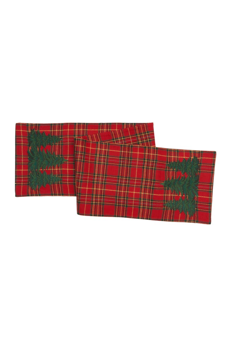 Spruce Pine Tree Embroidery on Plaid Runner 14" x 72", Main, color, Green