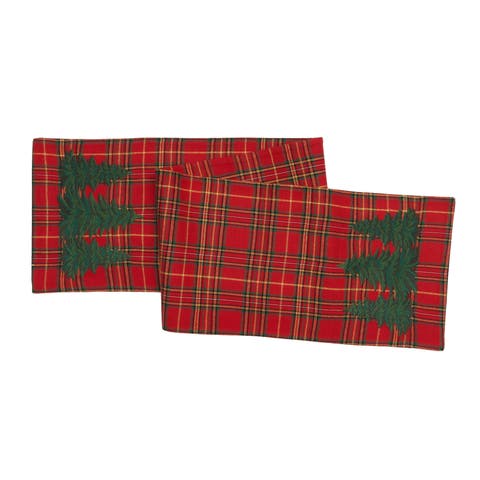 Spruce Pine Tree Embroidery on Plaid Runner 14" x 72"