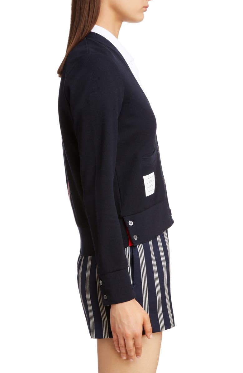 Thom Browne Stripe Piqué Cardigan, Alternate, color,